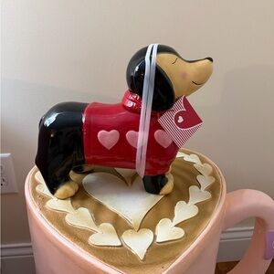 Valentine’s Day Ceramic Dachshund Lidded Canister Jar